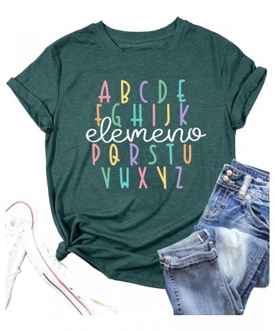 Teacher Shirt Women Alphabet Teaching Graphic Tee Tops Kindergarten Teachers Gift T-Shirts Elemeno-green2 $11.79 T-Shirts