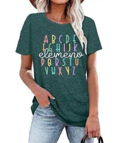 Teacher Shirt Women Alphabet Teaching Graphic Tee Tops Kindergarten Teachers Gift T-Shirts Elemeno-green2 $11.79 T-Shirts