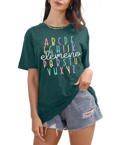 Teacher Shirt Women Alphabet Teaching Graphic Tee Tops Kindergarten Teachers Gift T-Shirts Elemeno-green2 $11.79 T-Shirts