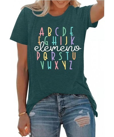 Teacher Shirt Women Alphabet Teaching Graphic Tee Tops Kindergarten Teachers Gift T-Shirts Elemeno-green2 $11.79 T-Shirts