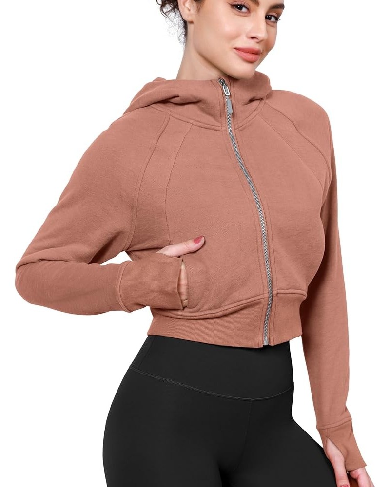 Full-Zip Cropped Hoodies for Women Fleece Lined Long Sleeve Crop Sweatshirts with Thumb Hole Muted Clay $23.39 Hoodies & Swea...