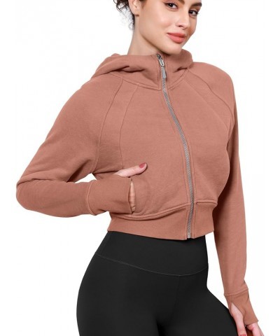 Full-Zip Cropped Hoodies for Women Fleece Lined Long Sleeve Crop Sweatshirts with Thumb Hole Muted Clay $23.39 Hoodies & Swea...