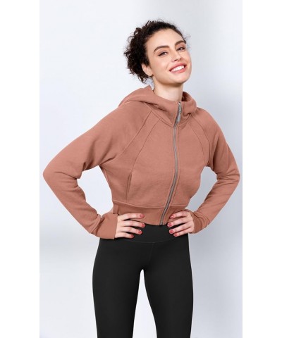 Full-Zip Cropped Hoodies for Women Fleece Lined Long Sleeve Crop Sweatshirts with Thumb Hole Muted Clay $23.39 Hoodies & Swea...