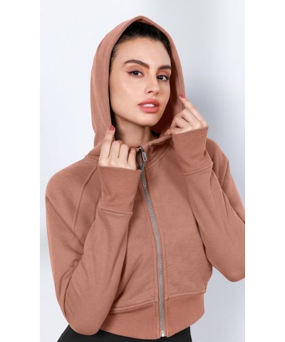 Full-Zip Cropped Hoodies for Women Fleece Lined Long Sleeve Crop Sweatshirts with Thumb Hole Muted Clay $23.39 Hoodies & Swea...