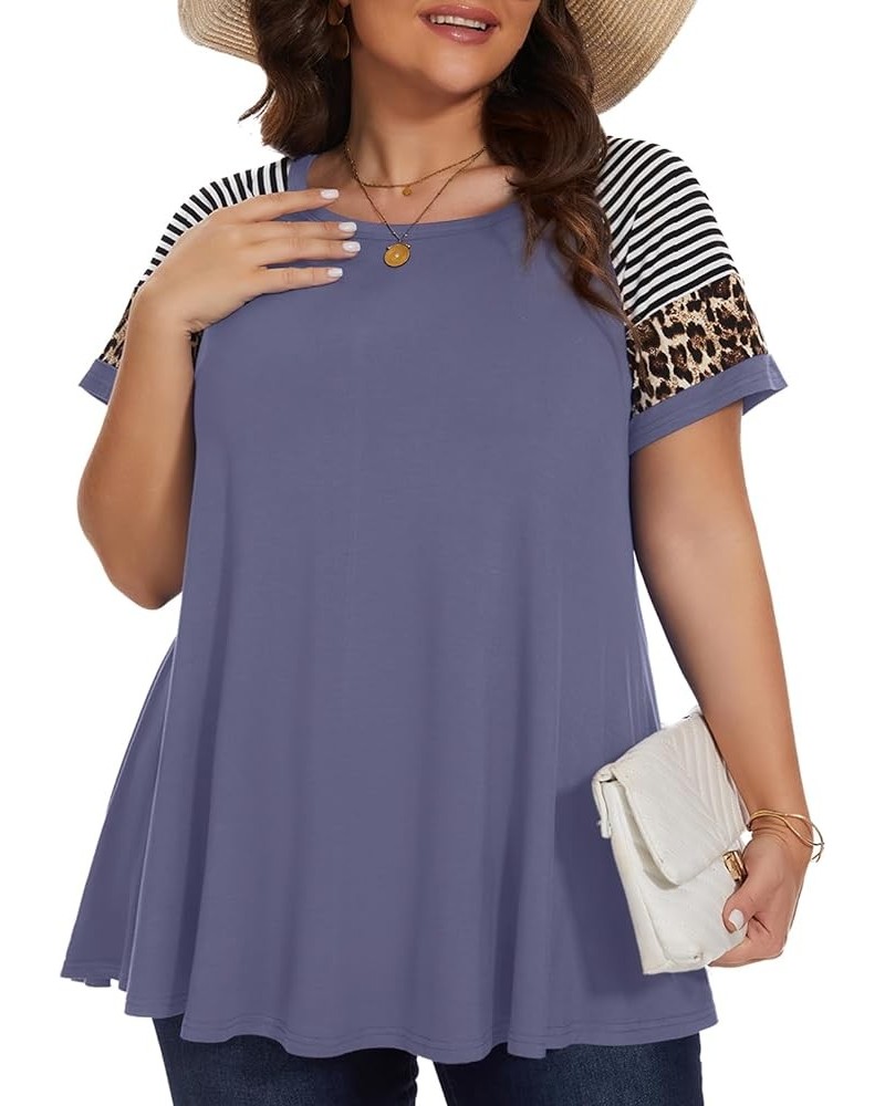 Women's Plus Size Tops Summer Basic Tunic Short Sleeve Casual Round Neck T Shirt Grayishpurple $11.25 Tops