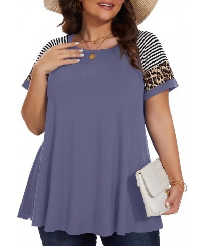 Women's Plus Size Tops Summer Basic Tunic Short Sleeve Casual Round Neck T Shirt Grayishpurple $11.25 Tops