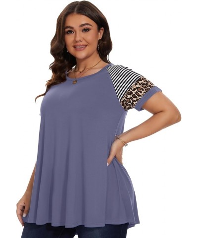 Women's Plus Size Tops Summer Basic Tunic Short Sleeve Casual Round Neck T Shirt Grayishpurple $11.25 Tops