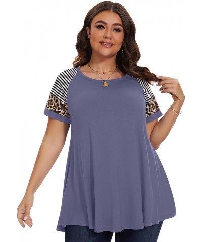 Women's Plus Size Tops Summer Basic Tunic Short Sleeve Casual Round Neck T Shirt Grayishpurple $11.25 Tops