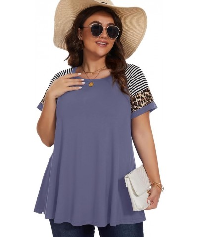 Women's Plus Size Tops Summer Basic Tunic Short Sleeve Casual Round Neck T Shirt Grayishpurple $11.25 Tops