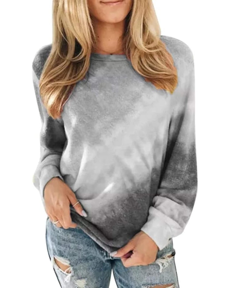 Womens Tie Dye Sweatshirt Casual Long Sleeve Crewneck Pullover Shirts S-XXL Dark Grey $17.10 Hoodies & Sweatshirts