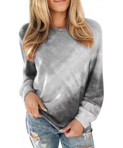 Womens Tie Dye Sweatshirt Casual Long Sleeve Crewneck Pullover Shirts S-XXL Dark Grey $17.10 Hoodies & Sweatshirts