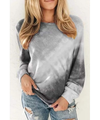 Womens Tie Dye Sweatshirt Casual Long Sleeve Crewneck Pullover Shirts S-XXL Dark Grey $17.10 Hoodies & Sweatshirts