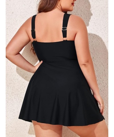 Women Plus Size Two Piece Swimsuits Flowy Tankini Swim Dress Bathing Suit with Shorts Black $17.84 Swimsuits