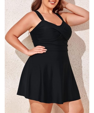 Women Plus Size Two Piece Swimsuits Flowy Tankini Swim Dress Bathing Suit with Shorts Black $17.84 Swimsuits