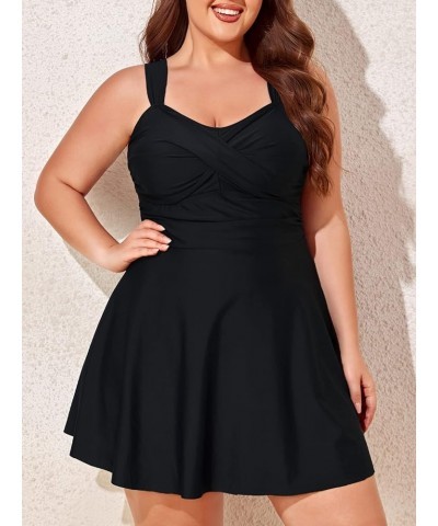 Women Plus Size Two Piece Swimsuits Flowy Tankini Swim Dress Bathing Suit with Shorts Black $17.84 Swimsuits