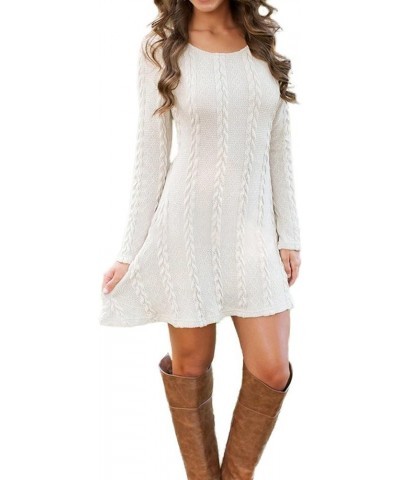 Sweater Dress for Women Cable Knit Ribbed A-Line Short Fitted Pullover Sweaters Dresses Fall Winter A-01-white $20.81 Sweaters