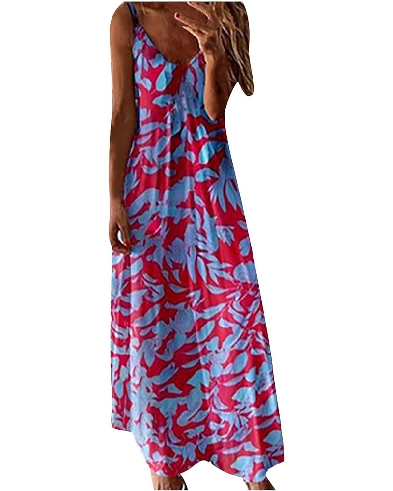 Plus Size Dress for Women Vintage Floral Print Beach Maxi Dress Summer Vneck Sun Dress Dressy Casual Maxi Dresses 7-red $7.13...