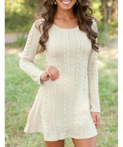 Sweater Dress for Women Cable Knit Ribbed A-Line Short Fitted Pullover Sweaters Dresses Fall Winter A-01-white $20.81 Sweaters