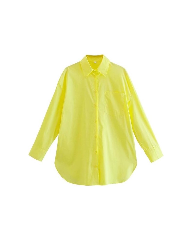 Button Down Shirts for Women Long Sleeve Oversized Dressy Blouses Loose Fit Casual Top Yellow $11.39 Tops