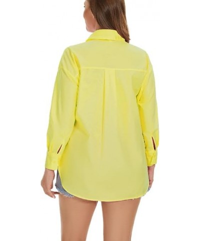 Button Down Shirts for Women Long Sleeve Oversized Dressy Blouses Loose Fit Casual Top Yellow $11.39 Tops