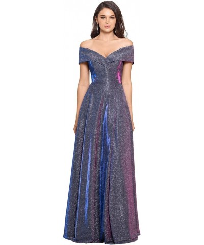 womens Off-the-shoulder Long Glitter Dress Black/Silver/Fuchsia $112.79 Dresses