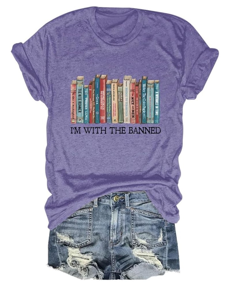 I'm with The Banned Tshirt Women Banned Books Shirt Book Lovers Gift Shirts Casual Librarian Short Sleeve Tee Tops Style B 11...