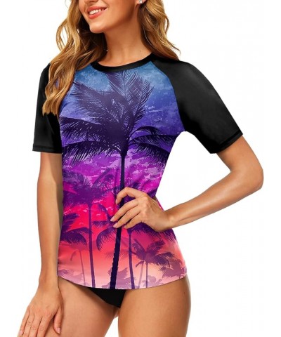 Women Short Sleeve Rash Guard UPF 50+ Tropical Sun Protection Floral Swim Shirts Coconut Palm Tree $14.57 Swimsuits