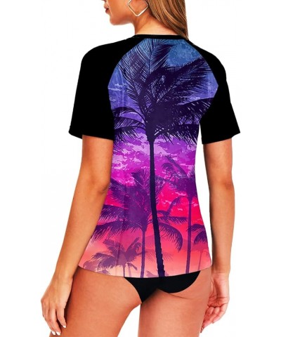 Women Short Sleeve Rash Guard UPF 50+ Tropical Sun Protection Floral Swim Shirts Coconut Palm Tree $14.57 Swimsuits