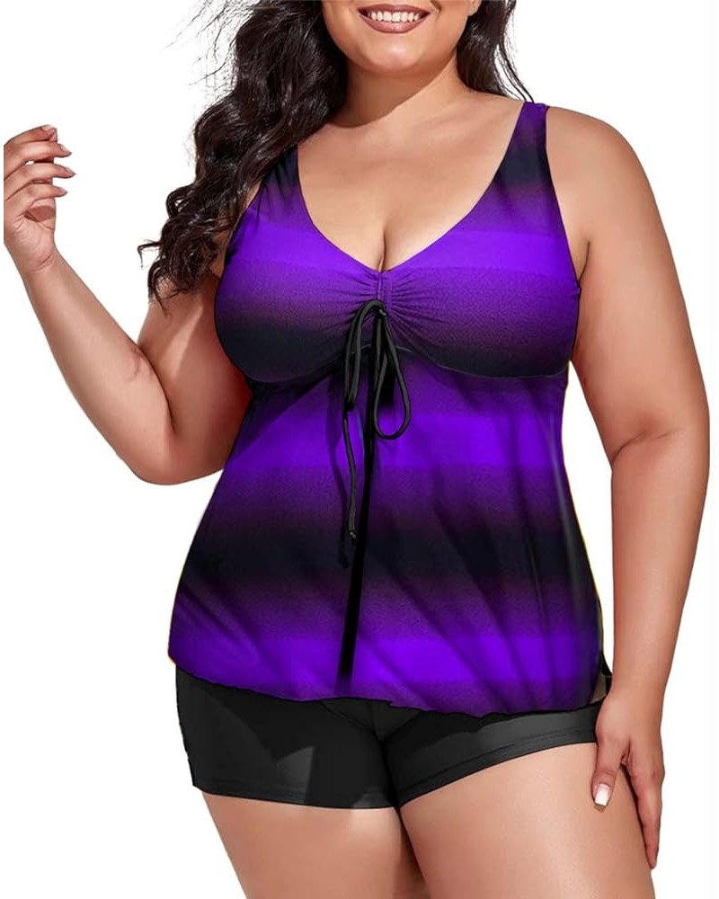 Bathing Suits for Women Plus Size Tankini 2 Piece Swimsuits Flowy Print Tank Top with Boyshorts Purple Gradient $17.50 Swimsuits