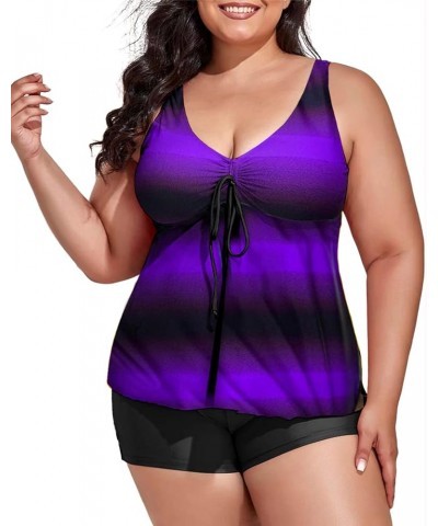 Bathing Suits for Women Plus Size Tankini 2 Piece Swimsuits Flowy Print Tank Top with Boyshorts Purple Gradient $17.50 Swimsuits