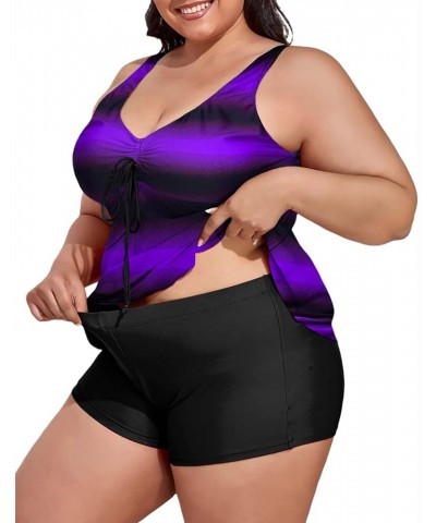 Bathing Suits for Women Plus Size Tankini 2 Piece Swimsuits Flowy Print Tank Top with Boyshorts Purple Gradient $17.50 Swimsuits