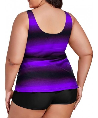 Bathing Suits for Women Plus Size Tankini 2 Piece Swimsuits Flowy Print Tank Top with Boyshorts Purple Gradient $17.50 Swimsuits