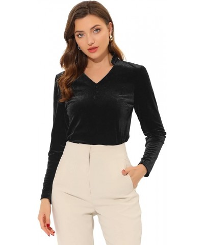 Casual Velvet Top for Women's Office Soft Long Sleeve V Neck Christmas T-Shirt Black $22.13 T-Shirts