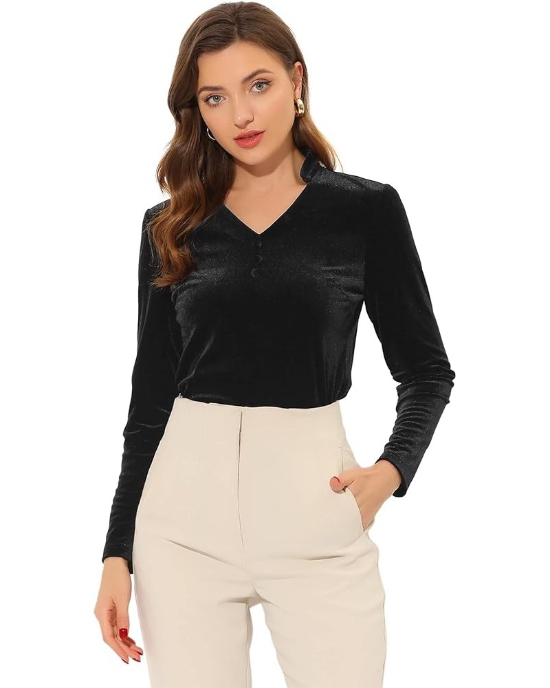 Casual Velvet Top for Women's Office Soft Long Sleeve V Neck Christmas T-Shirt Black $22.13 T-Shirts