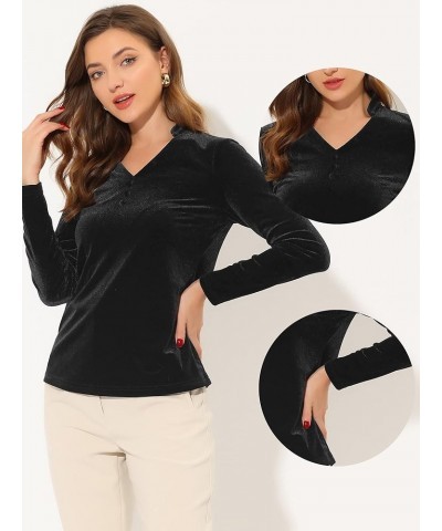 Casual Velvet Top for Women's Office Soft Long Sleeve V Neck Christmas T-Shirt Black $22.13 T-Shirts