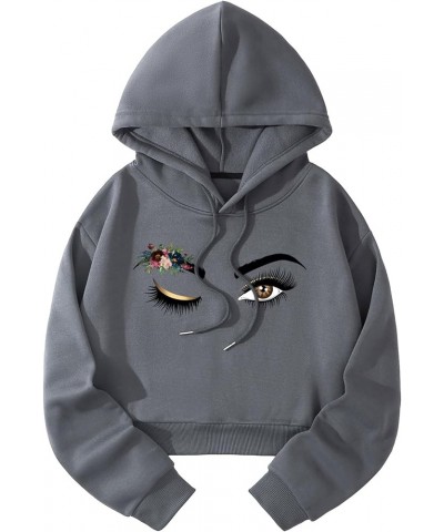 Women's Casual Long Sleeve Cropped Hoodie Pullover Print Cropped Sweatshirt Dark Grey $14.99 Hoodies & Sweatshirts