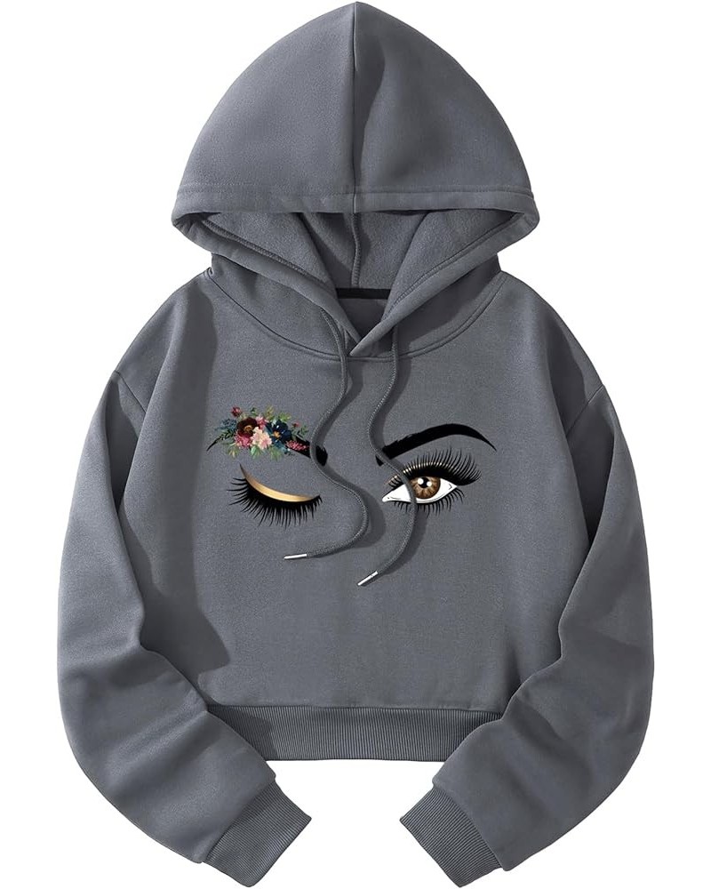 Women's Casual Long Sleeve Cropped Hoodie Pullover Print Cropped Sweatshirt Dark Grey $14.99 Hoodies & Sweatshirts