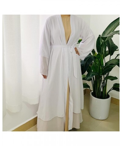 Women's Chiffon Muslim Cardigan Kaftan East Arabian Abaya Dress Casual Islamic Cover Up Long Dresses White $27.13 Swimsuits