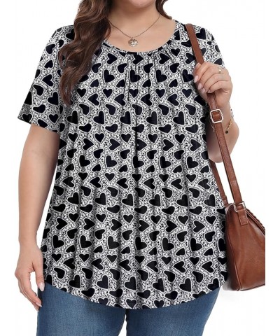 Womens Plus Size Tops Tunic Summer Short Sleeve Crew Neck Shirts Casual Loose Fit Blouses 1X-5X Black Heart $14.88 Tops