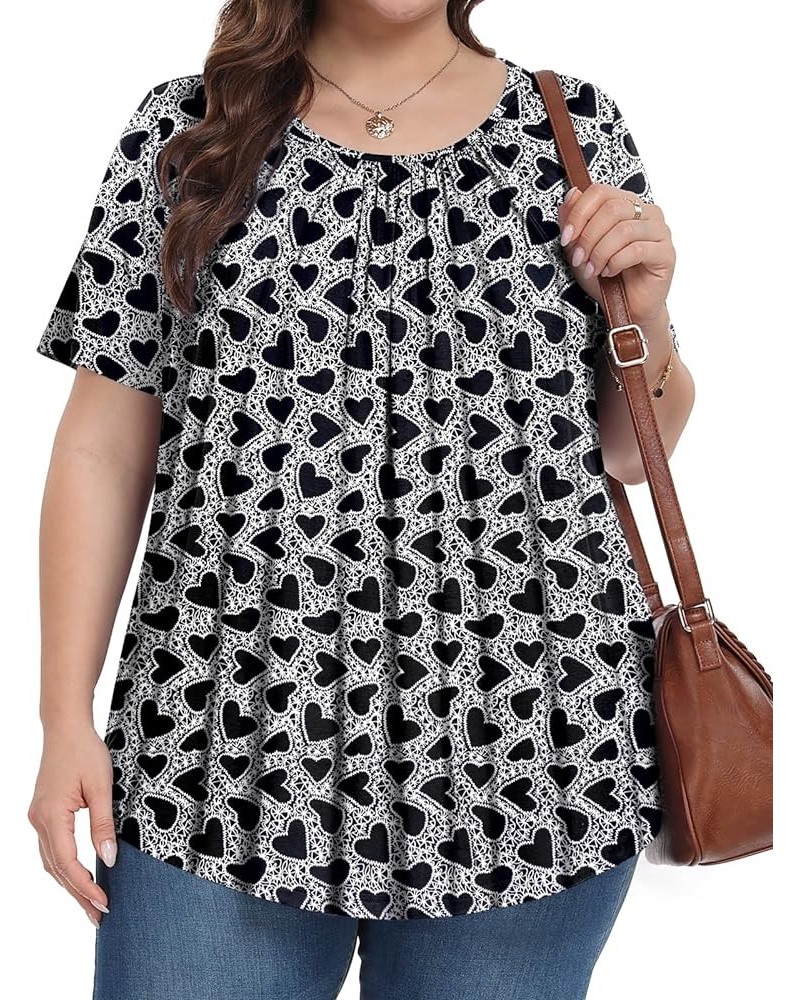 Womens Plus Size Tops Tunic Summer Short Sleeve Crew Neck Shirts Casual Loose Fit Blouses 1X-5X Black Heart $14.88 Tops