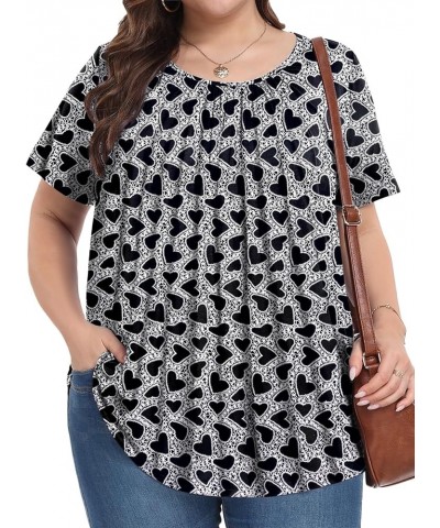 Womens Plus Size Tops Tunic Summer Short Sleeve Crew Neck Shirts Casual Loose Fit Blouses 1X-5X Black Heart $14.88 Tops