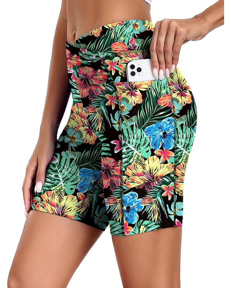 Women's 8.5" Board Shorts High Waisted Swimsuit Bottoms Cross Waist Beach Surf Swimwear with Pocket S-3XL Pat1 $13.99 Swimsuits