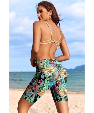 Women's 8.5" Board Shorts High Waisted Swimsuit Bottoms Cross Waist Beach Surf Swimwear with Pocket S-3XL Pat1 $13.99 Swimsuits