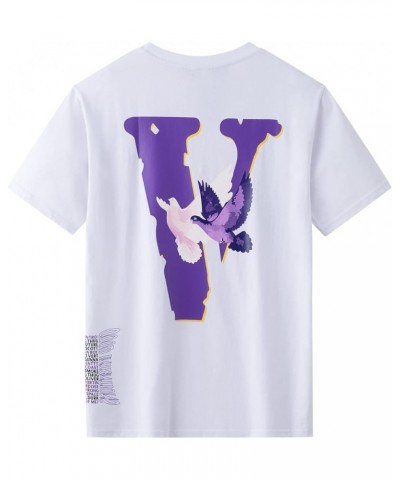 V T-Shirts Men's Women's Teenagers Letter Print Pattern Cotton Casual Hip-Hop Short-Sleeved Shirt Dove White $11.70 T-Shirts