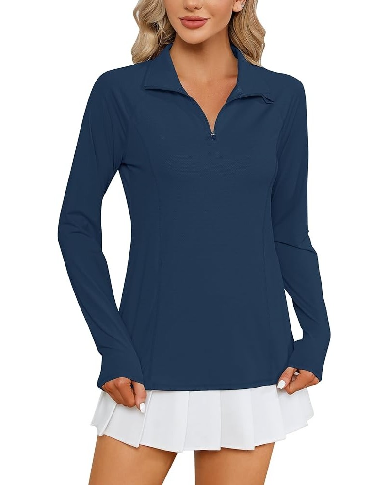 Women Long Sleeve Shirts Sun Protection 1/4 Zip Summer Quick Dry Hiking Shirts Quarter Zip Pullover for Women Navy Blue $12.4...