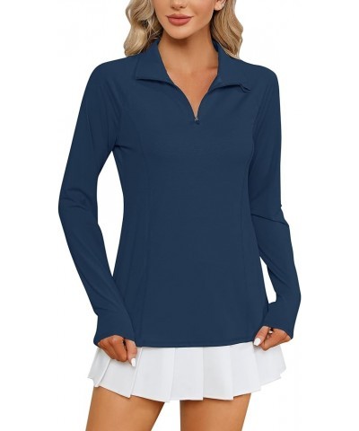 Women Long Sleeve Shirts Sun Protection 1/4 Zip Summer Quick Dry Hiking Shirts Quarter Zip Pullover for Women Navy Blue $12.4...