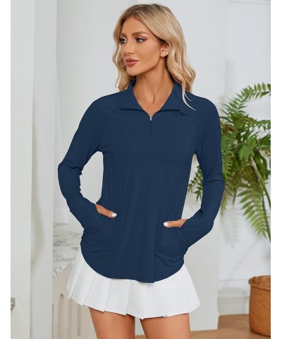 Women Long Sleeve Shirts Sun Protection 1/4 Zip Summer Quick Dry Hiking Shirts Quarter Zip Pullover for Women Navy Blue $12.4...