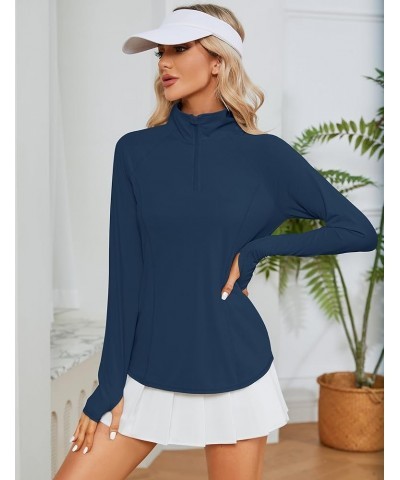 Women Long Sleeve Shirts Sun Protection 1/4 Zip Summer Quick Dry Hiking Shirts Quarter Zip Pullover for Women Navy Blue $12.4...