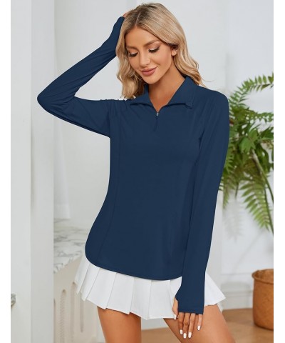 Women Long Sleeve Shirts Sun Protection 1/4 Zip Summer Quick Dry Hiking Shirts Quarter Zip Pullover for Women Navy Blue $12.4...