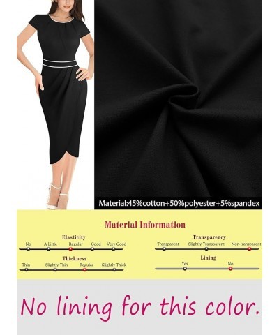 Womens Gathered Crew Neck Work Pleated Waist Tulip Slit Business Office Flattering Sheath Pencil Dress Black $26.39 Dresses